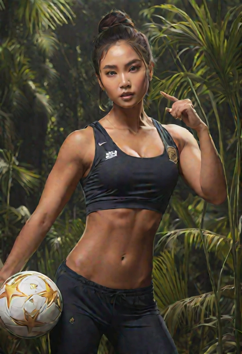 Beautiful buff muscle woman, showing off full body, dark skin, phillipino, athletic dense soccer physique, slim, muscular and dense, curvy body, private college, uniform, sweater vest, (cleavage), leggings, messy bun, classroom, sexy pose, seductive pose