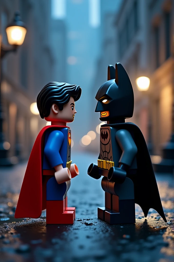 Superman and Batman in lego art, night