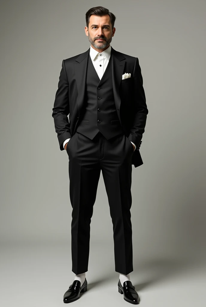 French man in black suit and white socks