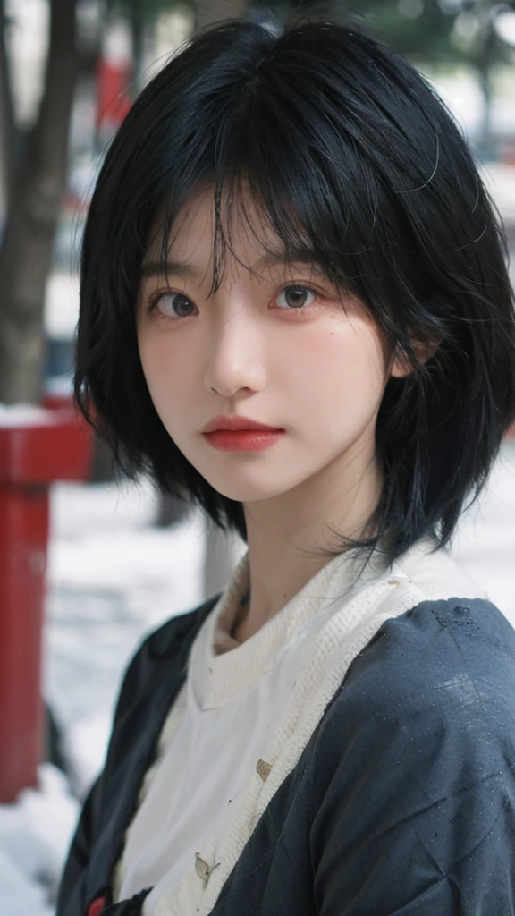 Best quality,Ultra-high resolution,(lifelike:1.4),Cute hairpin,2girll,Sparkling eyes,Short blue hair,jk,Snow-white skin,Blush,Slim beauty,At school,Ultra-fine face,Exquisite eyes,Double eyelids,