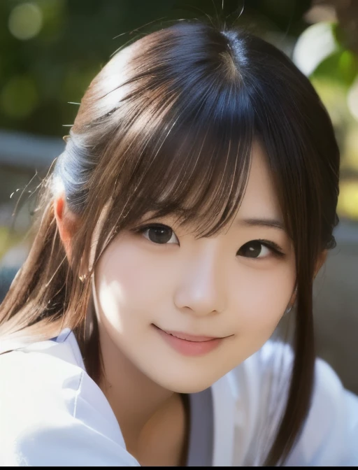 best quality, face focus, soft light, ultra high res, (photorealistic:1.4), RAW photo,white skin, kawaii, ung Japanese girl, solo, cute, (smile), (pupil, lights in the eyes), detailed beautiful face, Medium-sized breasts,(high resolution detail of human skin texture),(long hair),(portrait), upper body, white traditional kimono, no makeup, Shinozaki Ai