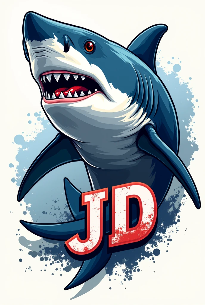 I need a print with a drawing of a shark with the name JD for a shirt print 