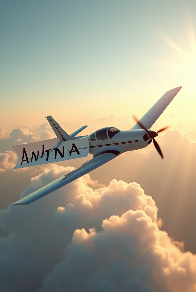 A plane in the sky in profile, carrying a banner that says "anita"