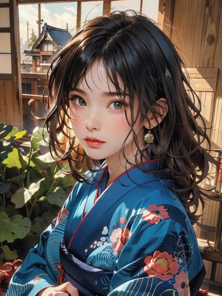 (highest quality、8k、32k、masterpiece)、(masterpiece, up to date,Exceptional:1.2), Anime, One girl,Front hair,black_hair, Beautiful 8k eyes,Looking_in_Audience,One person in,Are standing,((Very beautiful woman, Fuller lips, Japanese pintern kimono))、((Colorful Japanese kimono)))、(((Medium Shot)))、Blunt bung、(High resolution)、Very beautiful face and eyes、1 girl 、Round and small face、Narrow waist、delicine body、(highest quality high detail Rich skin details)、(highest quality、8k、Oil paints:1.2)、Very detailed、(Realistic、Realistic:1.37)、Bright colors、(((blackhair)))、(((longhair)))、(((cowboy pictures)))、((( Inside an old Japanese house)))、(masterpiece, highest quality, highest quality, Official Art, beautifully、aesthetic:1.2), (One girl), Very detailedな,(Fractal Art:1.3),colorful,Most detailed,Sengoku period(High resolution)、Very beautiful face and eyes、1 girl 、Round and small face、Tight waist、Delicine body、(highest quality high detail Rich skin details)、(highest quality、8k、Oil paints:1.2)、(Realistic、Realistic:1.37)、Greg Rutkowski Written by Alphonse Mucha Ropp, sun lips