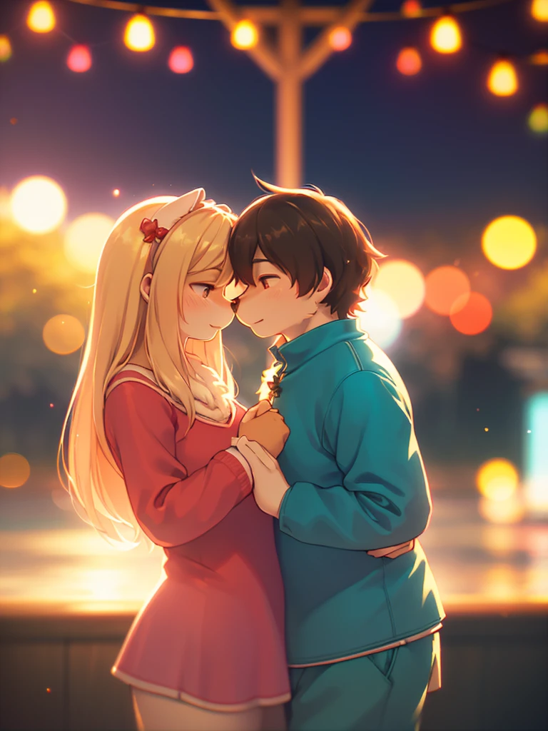 (Sumilux f1.4 50mm , low Latitude old color negative film , cross process , (bokeh), flare, chromatic aberration , soft focus, (Shallow focus) , soft glow , Maximum aperture, high Key , Transparent depiction , Tyndall) , A middle-aged couple's lovey-dovey date