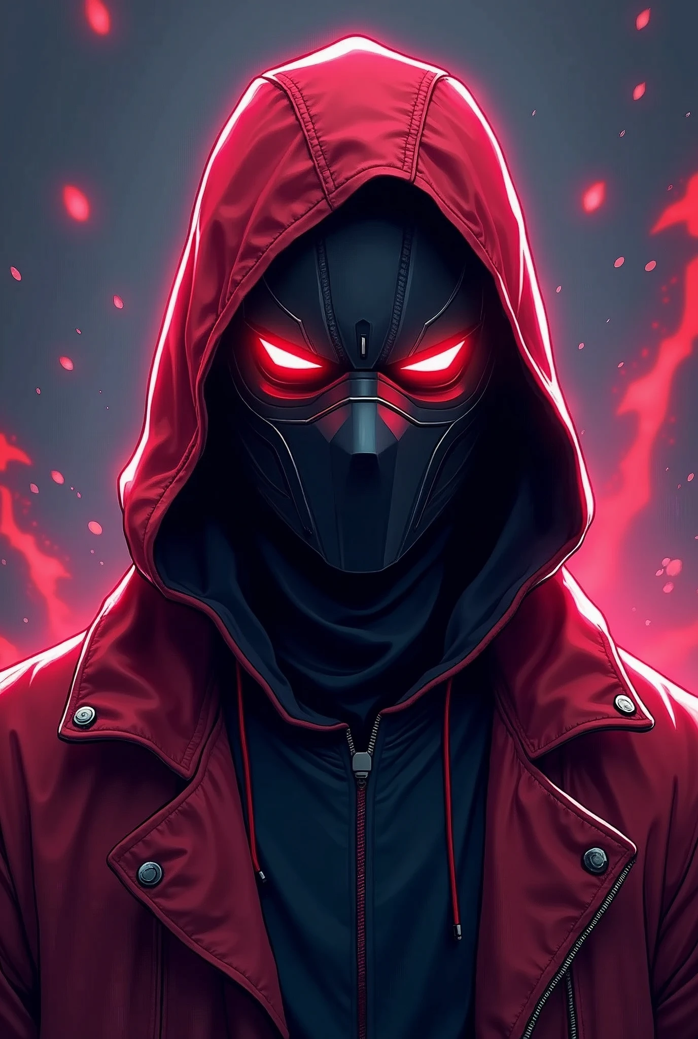 A close up of a person wearing a red hoodie and a black jacket - SeaArt AI