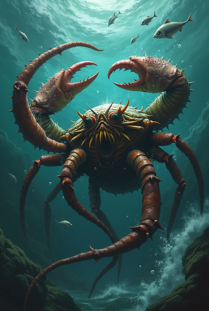 Mutant crab fights giant octopus 