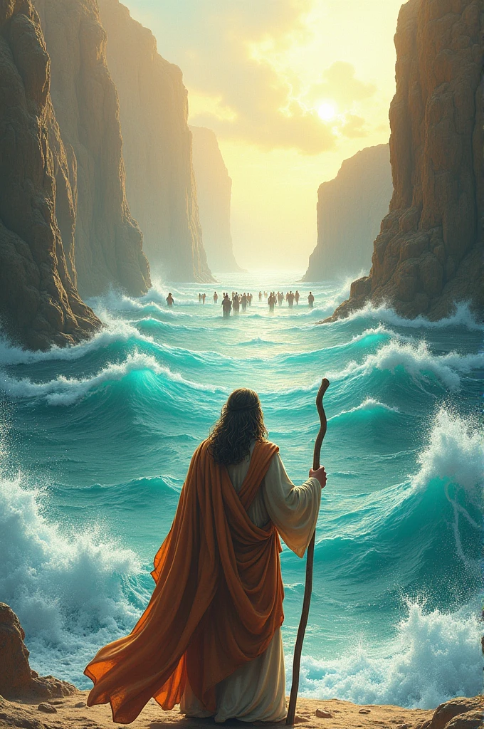 create a drawing Moses opening the sea