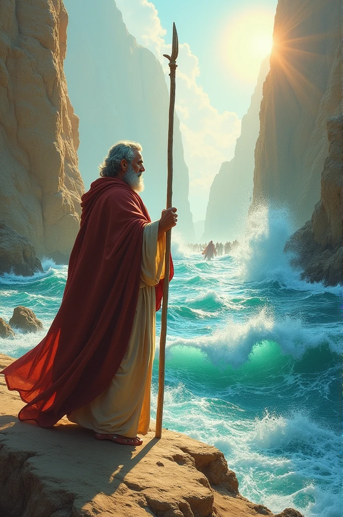 create a drawing Moses opening the sea