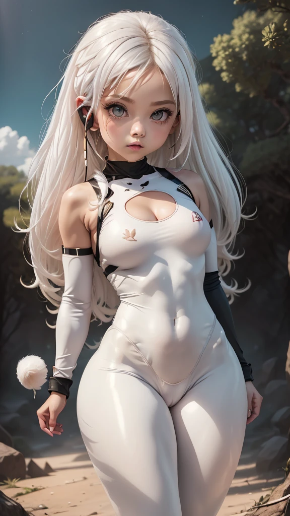 single,1woman\((chibi:1.8),cute,kawaii,,(white hair:1.7),(very long hair:1.7),bumps,(ear\(fluffy white Rabbit-ear\):1.3), (only 1 small rabbit tail on the hip:1.2),(red eye),big eye,beautiful bright eye,white skin color,big hair bow,(suit\(combat suit,(very tight :1.5 ),(show body line:1.2),weapons\)), BREAK ,Background\(rubble city,(close woman), BREAK ,quality\(8K,extremely detailed CG unit wallpaper, artwork master,high resolution,top-quality,top-quality real skin texture,hyperrealistic,increase resolution,RAW photos,best quality,highly detailed,wallpaper,golden ratio\)
