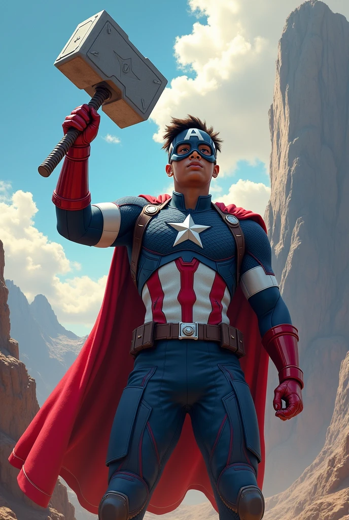 Young black Captain America with Thor's hammer