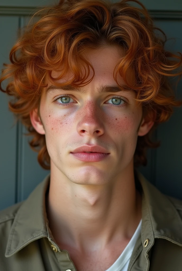 Handsome man at 16 years old. It's a man. soft and delicate facial features, voluminous, coppery hair, freckles
