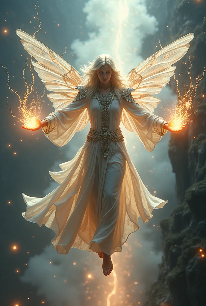 Fairy king flying releasing powers from his hands