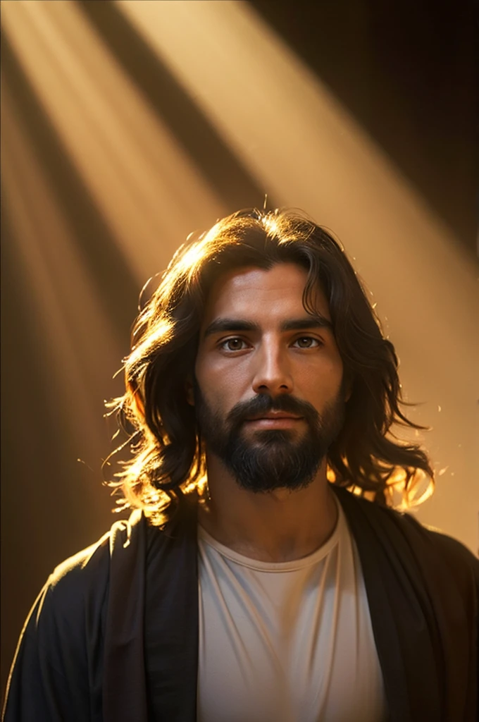 creates an image of Jesus with his face emitting rays of light, with divine background.