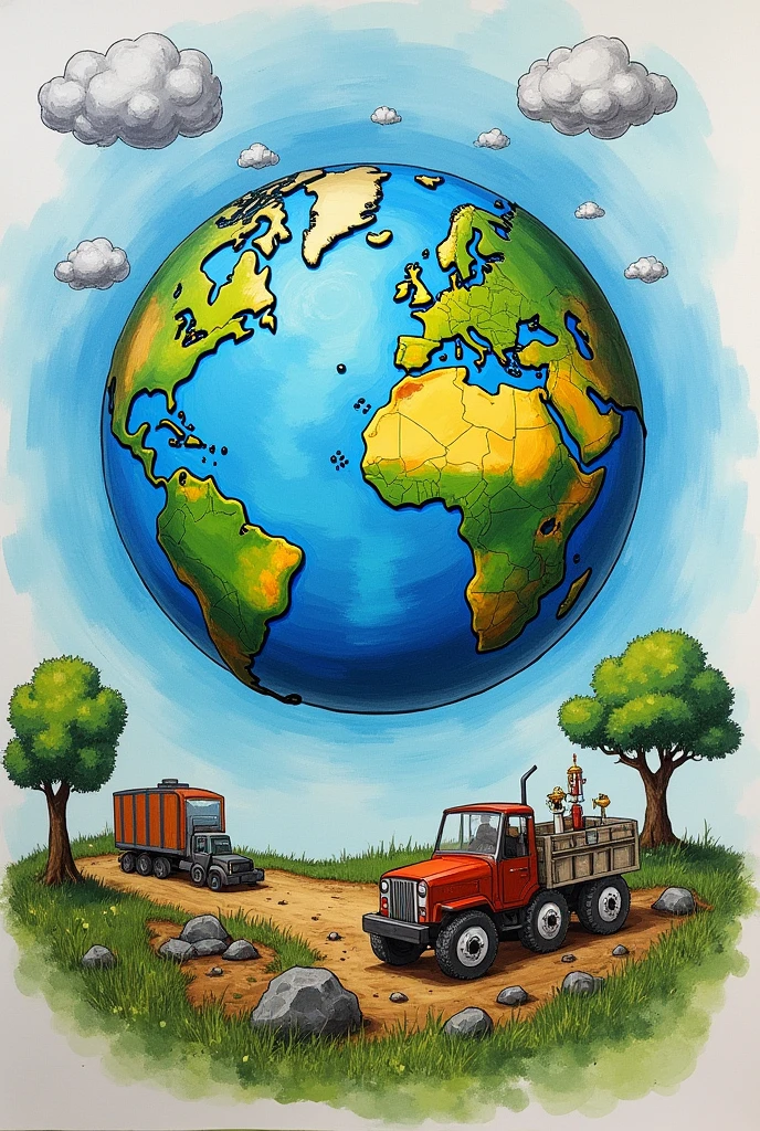 create a drawing of the polluted planet earth