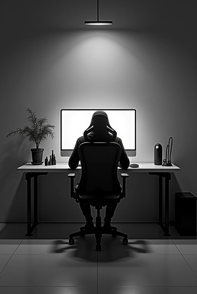 Black and white gamer setup