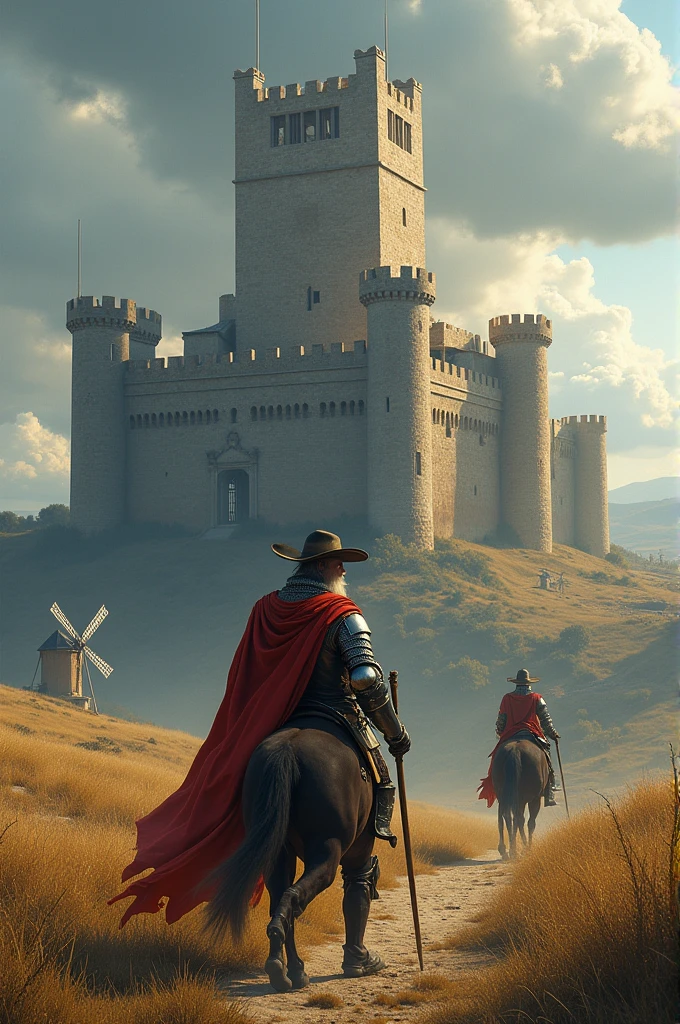 One of Don Quixote and a castle Don Quixote of La Mancha