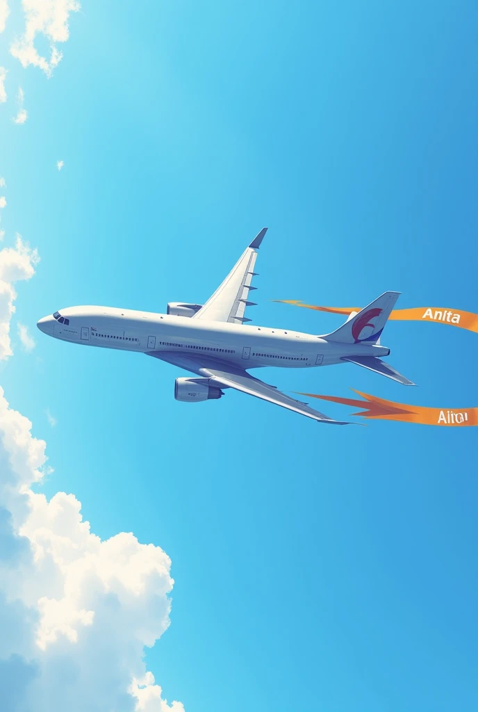 Create a plane flying straight with a banner behind it that says "anita"