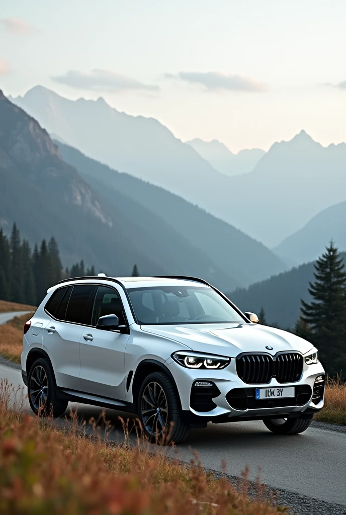 a white bmw x5 in the mountains
