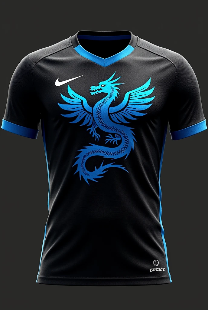 Brazilian football uniform,black in color and a giant blue dragon from the Nike brand