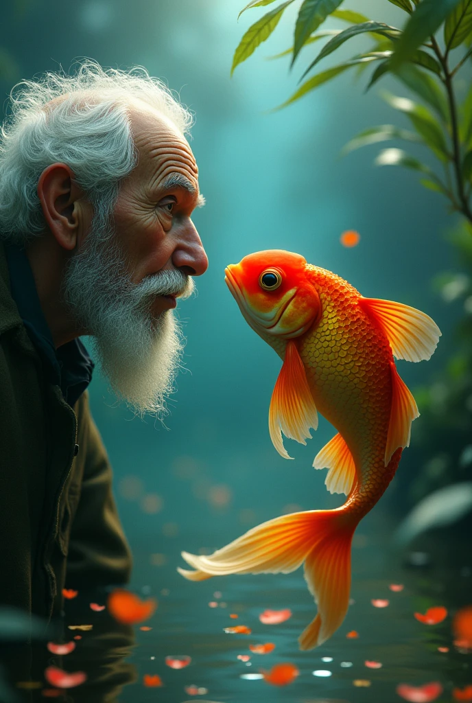 The goldfish asked the old man to release him.  