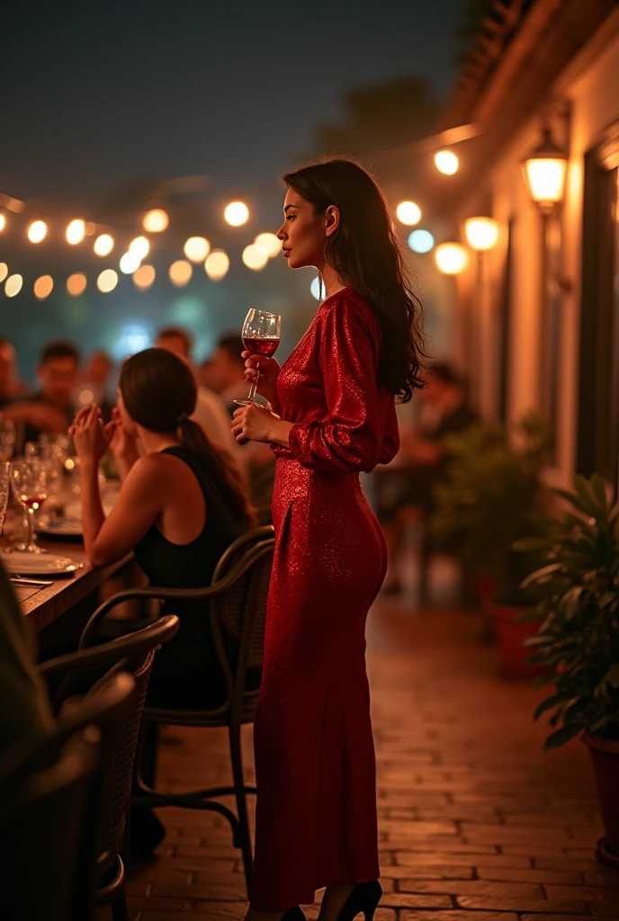 80s style,A group of fashionable people,Chinese,Parties,In the villa garden,On the rooftop,Night,evening,reunion,Reception,wine,Wine Tasting,Suit,High heel(Rich details),(Best quality),Film Style