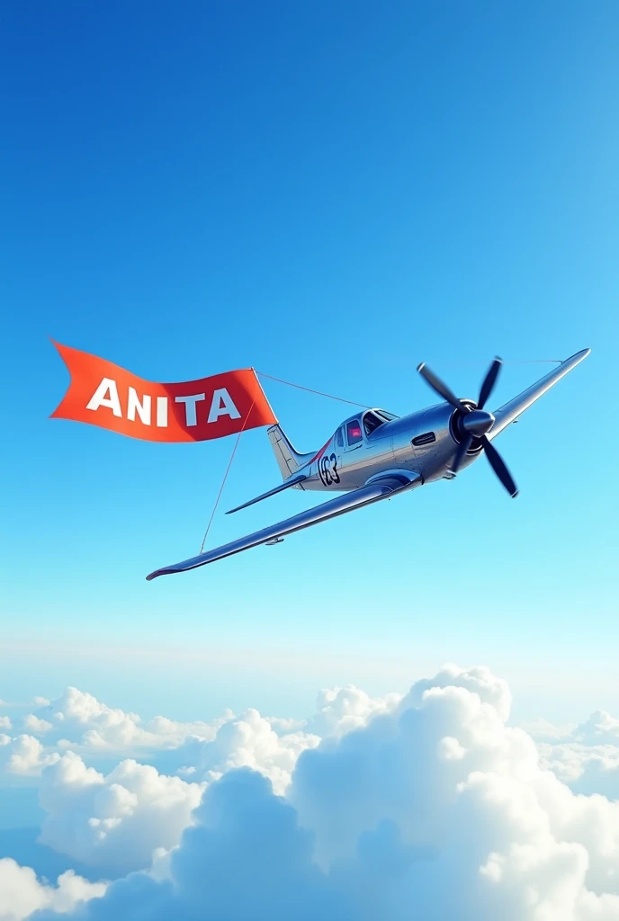 Create a plane flying straight with a banner behind it that says "anita"