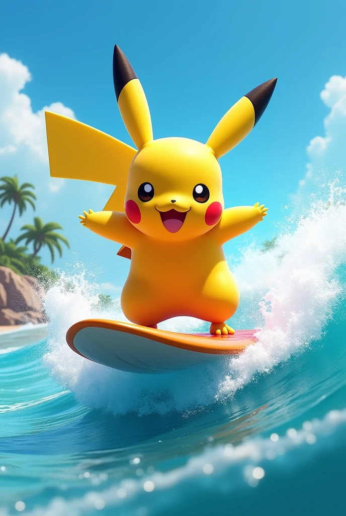 Pikachu qui fait du surf