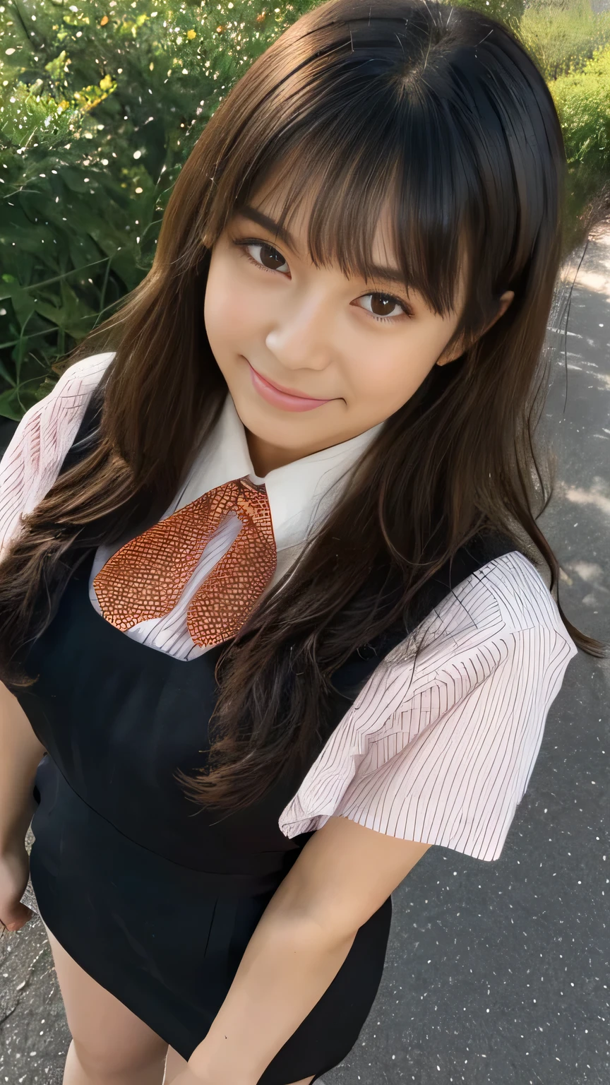 Highest quality、8k、masterpiece、Ultra-high resolution、Clear photos、Professional Lighting、Natural light、Realistic,、Highly detailed skin、Perfect Anatomy、(Beautiful Hands)、(Beautiful fingers)、Two Women、 25、Bab8、Large Breasts、(Large areola)、Glamour、Bob Hair、Brown Hair、Beautiful Hair、smile、Star Uniform、Black vest、Short sleeve shirt、Black tight mini skirt、((Perfect Pantyhose:1.2))、((Black Pantyhose:1.1))、Plateau scenery、On the hiking trail、Attractive pose
