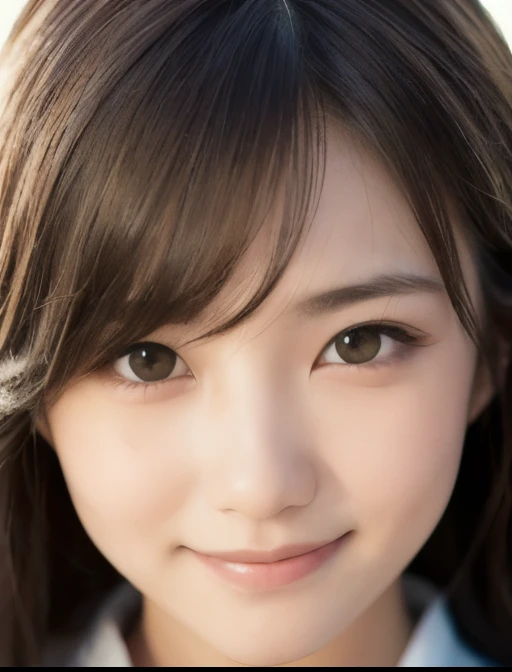best quality, face focus, soft light, ultra high res, (photorealistic:1.4), RAW photo,(Shinozaki Ai), white skin, kawaii, 1 Japanese girl, solo, cute, (smile), (pupil, lights in the eyes),  detailed beautiful face, Medium-sized breasts,(high resolution detail of human skin texture),(long hair),(portrait), upper body, white traditional kimono,
