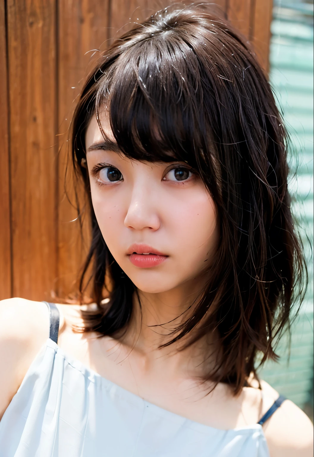 Face close-up:2.0,smile:1.0, ((Extremely precise and accurate anatomy:1.1)), (photo Realistic:1.4), (hyper Realistic:1.4), (最高品質のRealisticな肌の質感:1.4), (Improvement of quality:1.4), (Enhances the beauty of skin texture:1.1), Clean and glowing skin, mesh, thin:1.2, (Realistic:1.3), Realisticなライティング, (Smoother lighting:1.05), (Improving the quality of cinema lighting:0.9), Backlight, A gentle light for your face, Ray Tracing, (Bright light:1.2), 32K, One Japanese woman, fine grain, Detailed face, (Film Grain:1.1),(Accentuates body lines:1.1), High resolution, Natural look, Kind eyes, Improves hair quality, Delicate light and shadow, Transparent muscles, Graceful pose, Beautiful Eyes, Sharp details, Soft light reflection, Beautiful contours, Delicate skin tone, Fine hair texture,Cute Japanese Women Photos, Little Woman, 20-year-old, Beautiful and perfect face, brown, Beautiful Face,