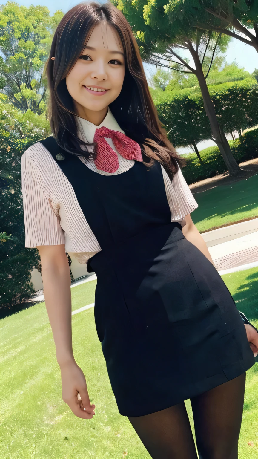 Highest quality、8k、masterpiece、Ultra-high resolution、Clear photos、Professional Lighting、Natural light、Realistic,、Highly detailed skin、Perfect Anatomy、(Beautiful Hands)、(Beautiful fingers)、Two Women、 25、Bab8、Large Breasts、(Large areola)、Glamour、Bob Hair、Brown Hair、Beautiful Hair、smile、Star Uniform、Black vest、Short sleeve shirt、Black tight mini skirt、((Perfect Pantyhose:1.2))、((Black Pantyhose:1.1))、At the golf course、Standing on the grass、Attractive pose、((Two Womenが抱き合っている))