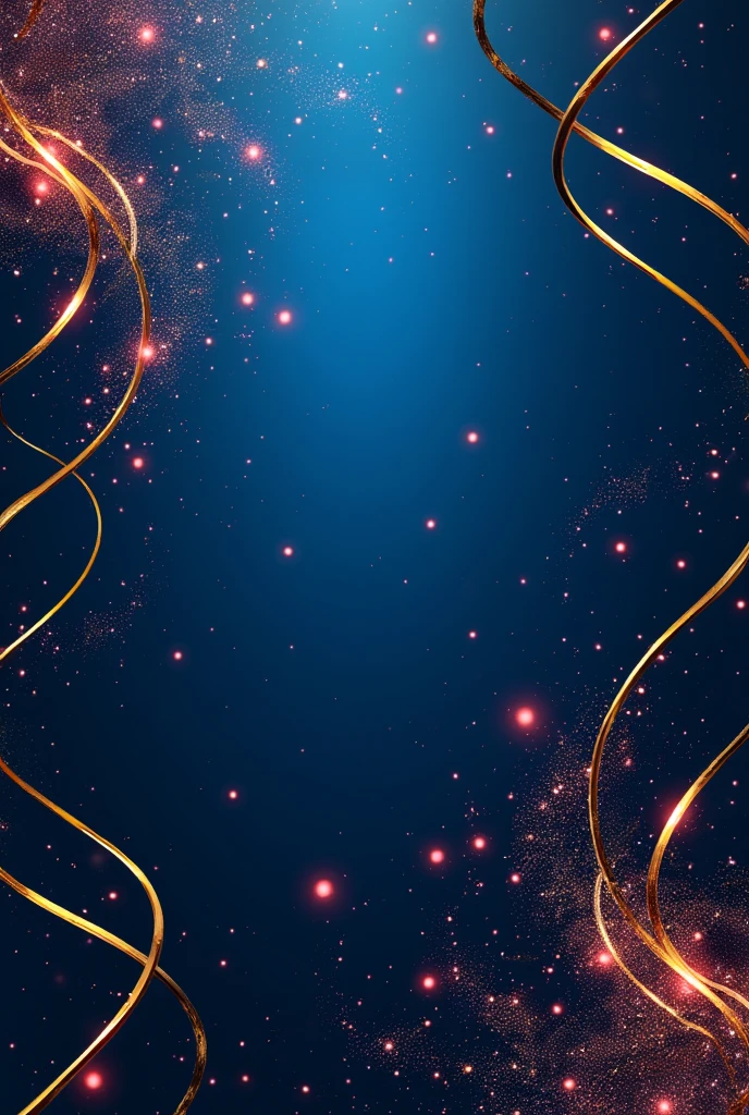 Metallic blue background with golden spiral lines and red sparkles, A4 size