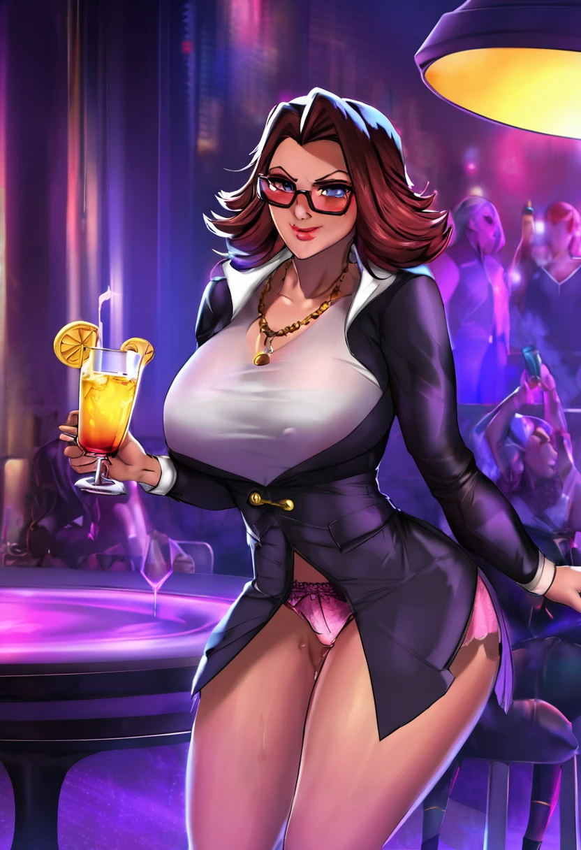Big Hero's Aunt Cass, dressed in a outfit (panties exposed), drinking an alcoholic beverage, and throwing down in the club, horny poses, grinding on other women, Slay queen