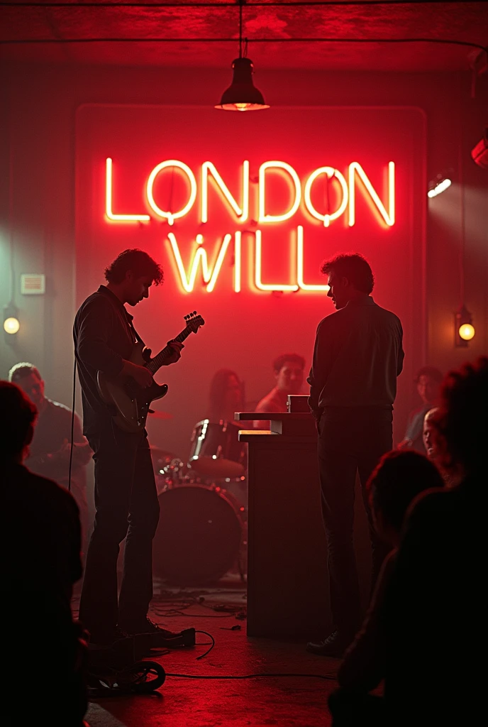 Puedes recrear un escenario del london will el bar donde tocaron por primera vez los doors, that in the background you can see a neon sign that says "london will"