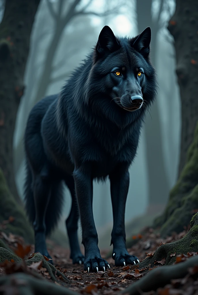 An anthropomorphic black wolf 