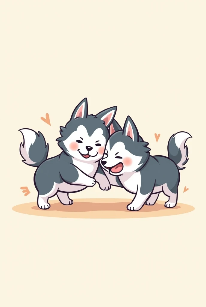 Draw, cartoon, two dogs, husky,