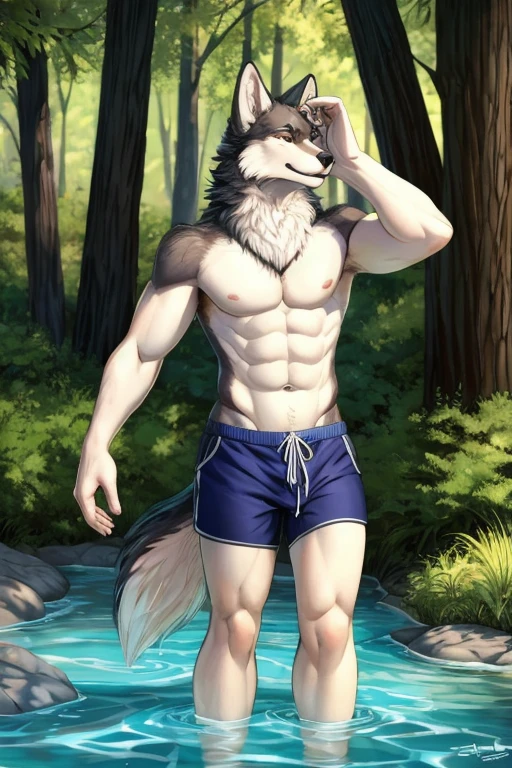 Forest wolf swim trunks