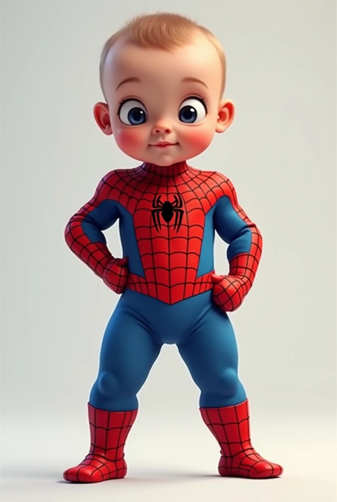 A baby spiderman who is wearing his pant