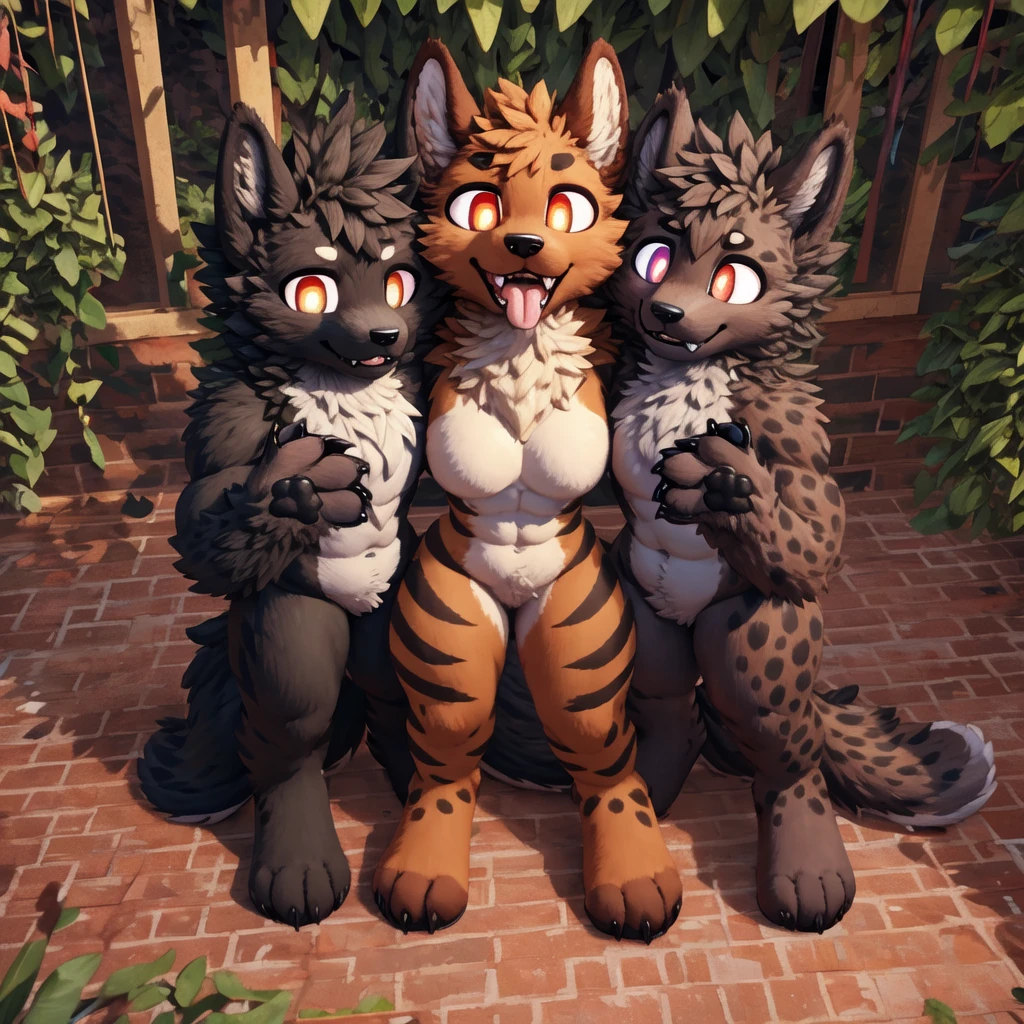 masterpiece,highly detailed,8k resolution,solo,ultra detailed perfect piece,masterpiece,extremely detailed CG 8k,very fine 8K CG,best quality,absurdres,zoomed out view,full body view,must be a large and towering cerberus, height is 7ft 6in which is large,anthro wolf with 3 heads aka a Cerberus, brown fur with a more tan furred underbelly, snout and maws on our own heads, with a curvy and defined muscular feminine body, D cups with thick thighs, a large bushy tail, pointed canine ears, paw-like hands and digigrade legs with paw-like feet, black paws pads and claws too, each of us having our own ears and maw and neck but oke singular same body

Each head has different eye colors,the middle head has orange eyes, the left head has red eyes, the right head has yellow eyes
All the heads are the same heads but differently,angled after all