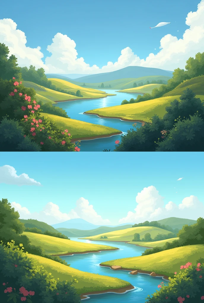 Landscape with warm colors and another with cold colors but it is the same, and easy to paint
