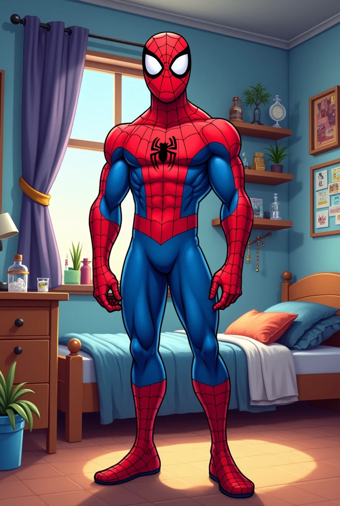 Cartoon spider-man wearing his pant background bedroom