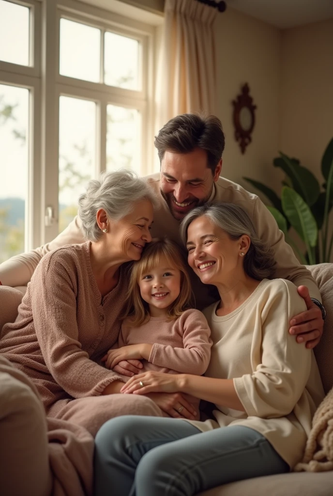 Create a family of three women, man and a