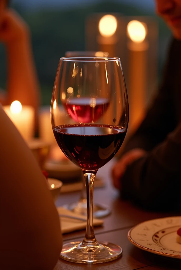 Parties，In the villa garden，美女的手拿起wine酒杯，Goblet close-up，On the rooftop，Night，reunion，Reception，wine，Wine glass close-up，Wine Tasting，Suit，High heel（Rich details），（Best quality），Film Style