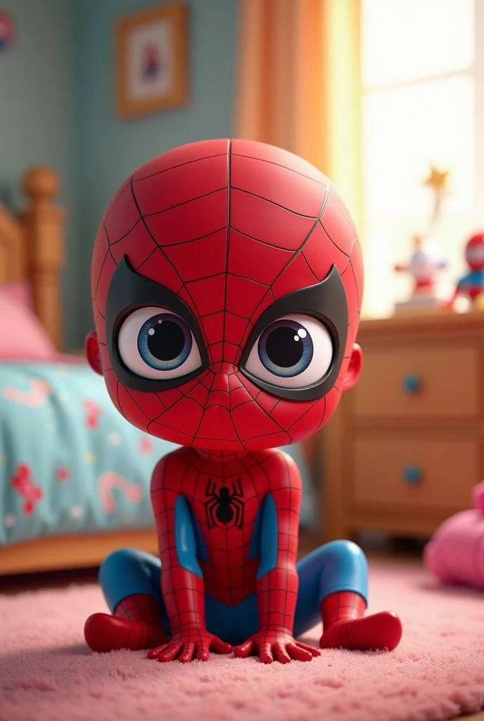 Cartoon baby spider-man wearing his pant background bedroom