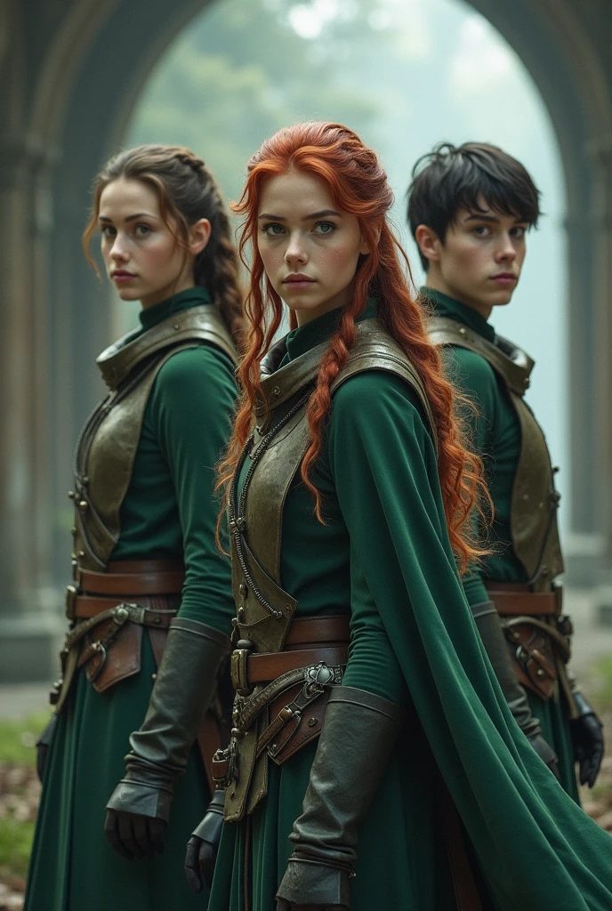Three young people ( a woman who is Elara ) and the two men ( Kael and Finn ) ... Elara, a young magician of exceptional talent, was the natural leader of the group. By his side were Kael, a warrior skilled with energy swords, e Finn, an engineering prodigy who could create anything from scrap metal.