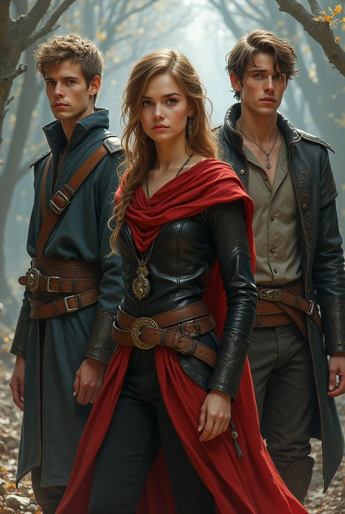 Three young people ( a woman who is Elara ) and the two men ( Kael and Finn ) ... Elara, a young magician of exceptional talent, was the natural leader of the group. By his side were Kael, a warrior skilled with energy swords, e Finn, an engineering prodigy who could create anything from scrap metal.