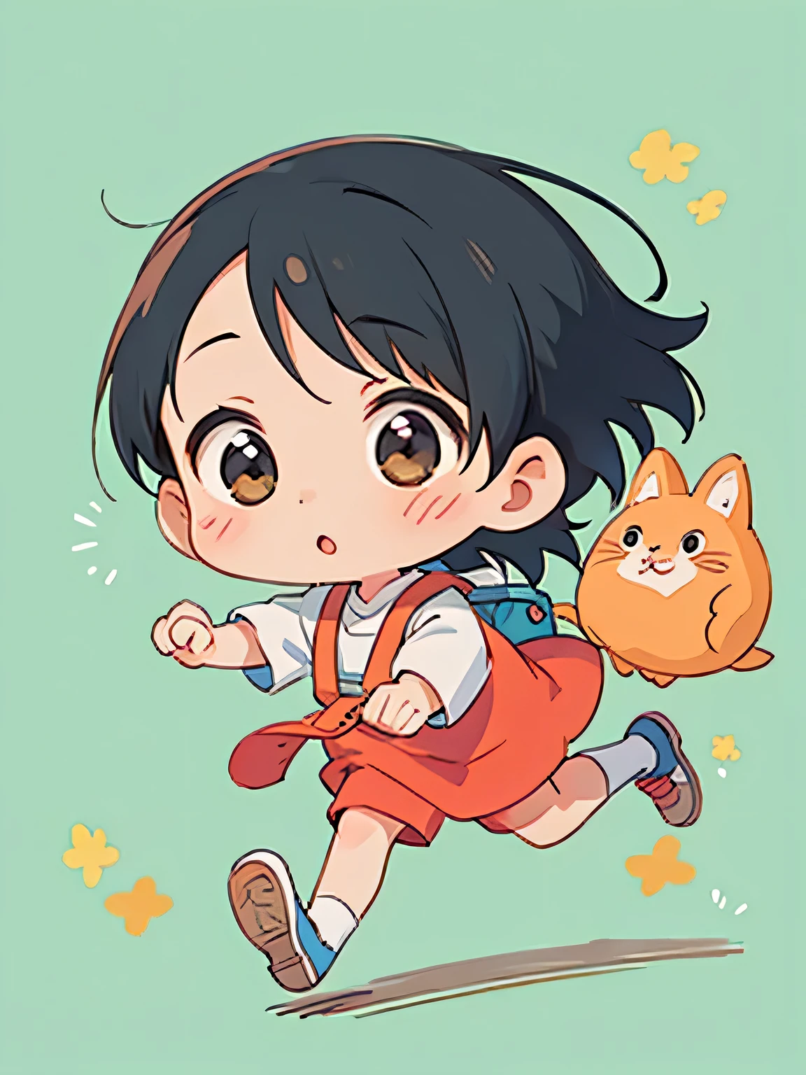 Hayao Miyazaki style、Kawaii Design, most beautiful girl ever、chibi, ((running)))、, logo mark, No background
