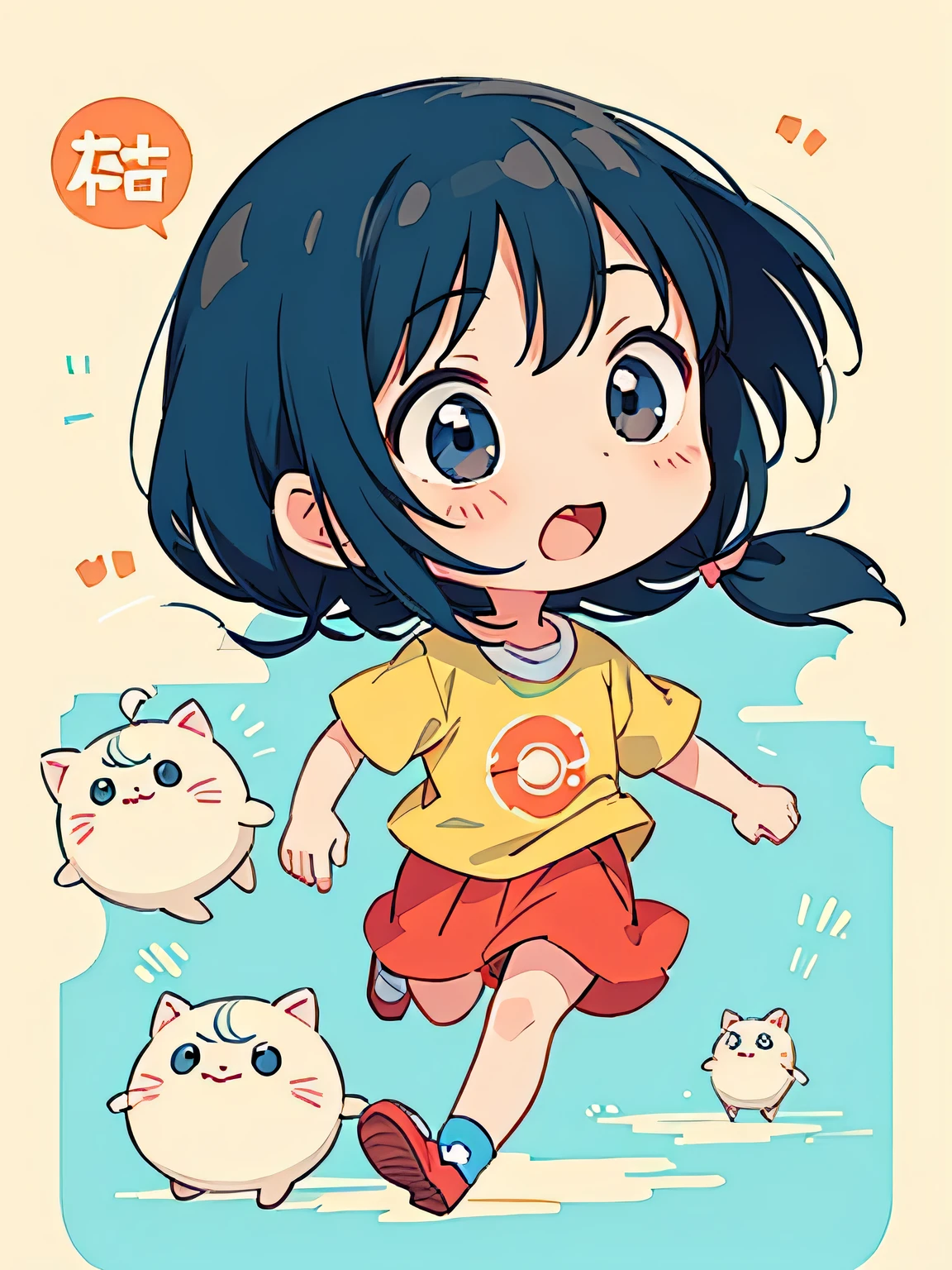 Hayao Miyazaki style、Kawaii Design, most beautiful girl ever、chibi, ((running)))、, logo design, No background