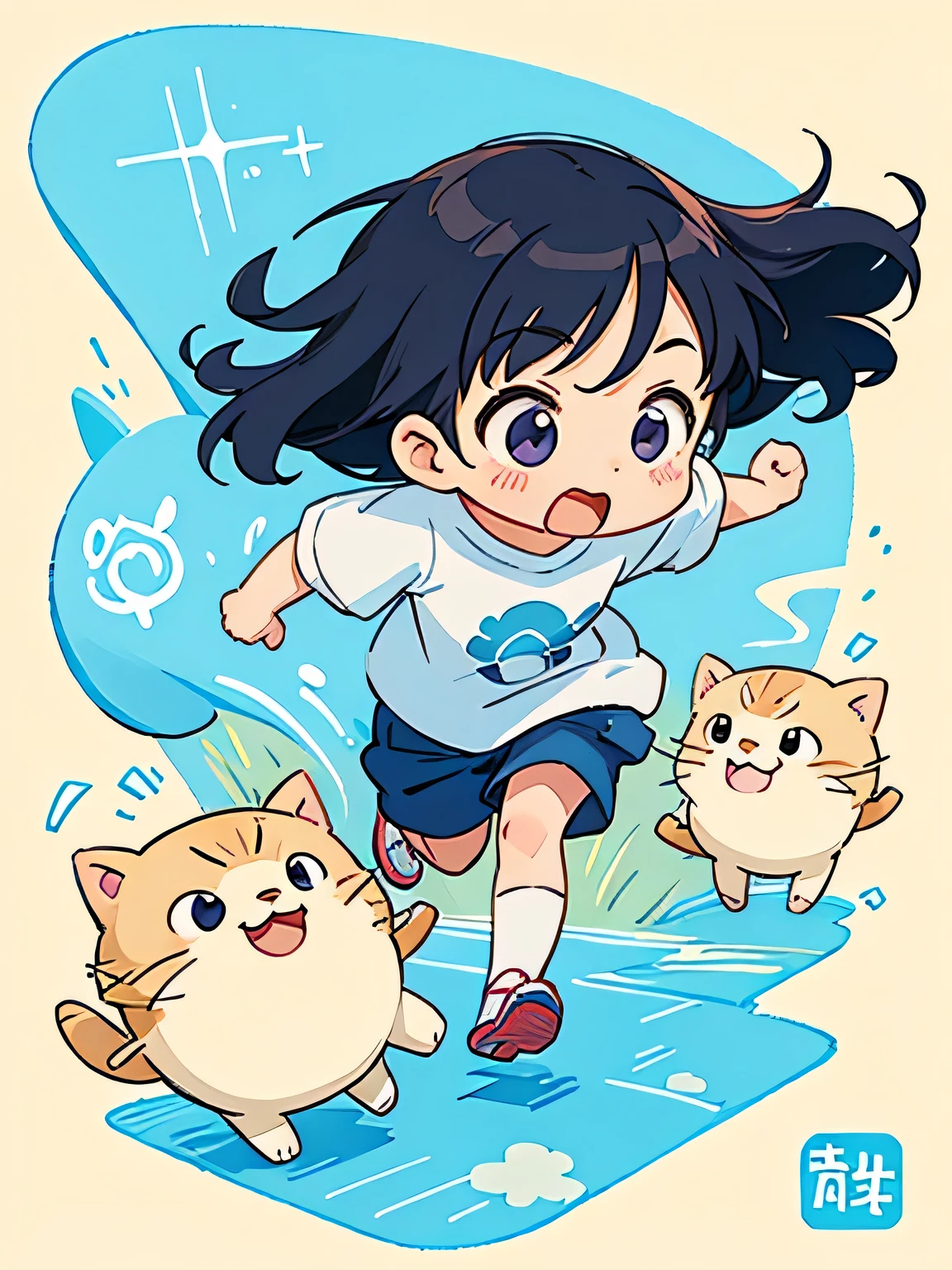 Hayao Miyazaki style、Kawaii Design, most beautiful girl ever、chibi, ((running)))、, logo design, No background